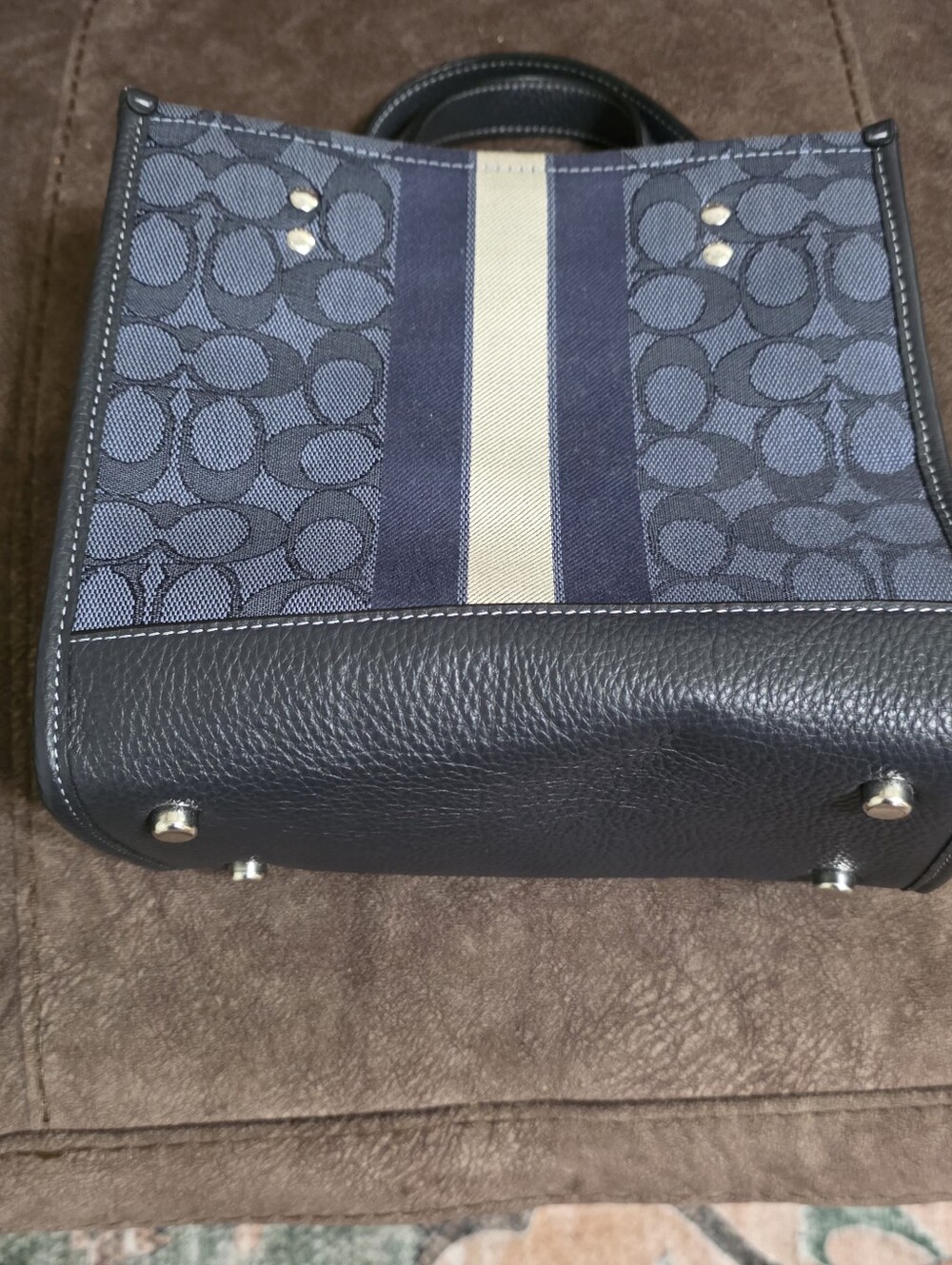 Coach Navy and Cream Stripe Signature Small Tote With Hang Tag - Picture 2 of 4